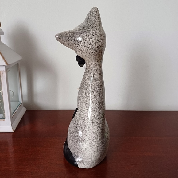 Ceramic Grey and Black Cat with Bow Tie Figurine 9.5" - Picture 2 of 8
